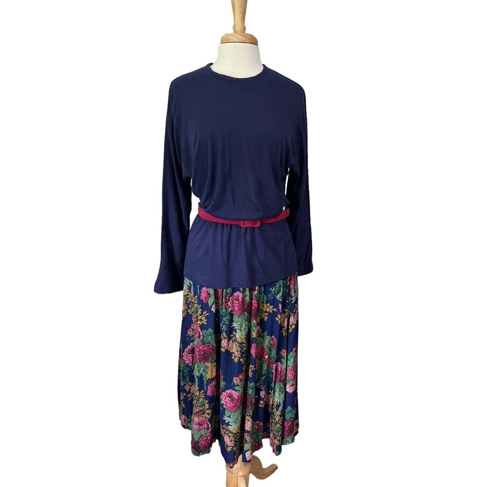 Vintage Alison J Knit Belted Peplum Maxi Dress Cottagecore sz 12
